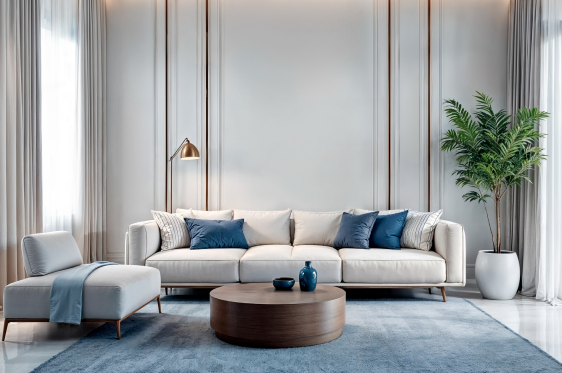 Warm-toned living room designed by experts in Adyar